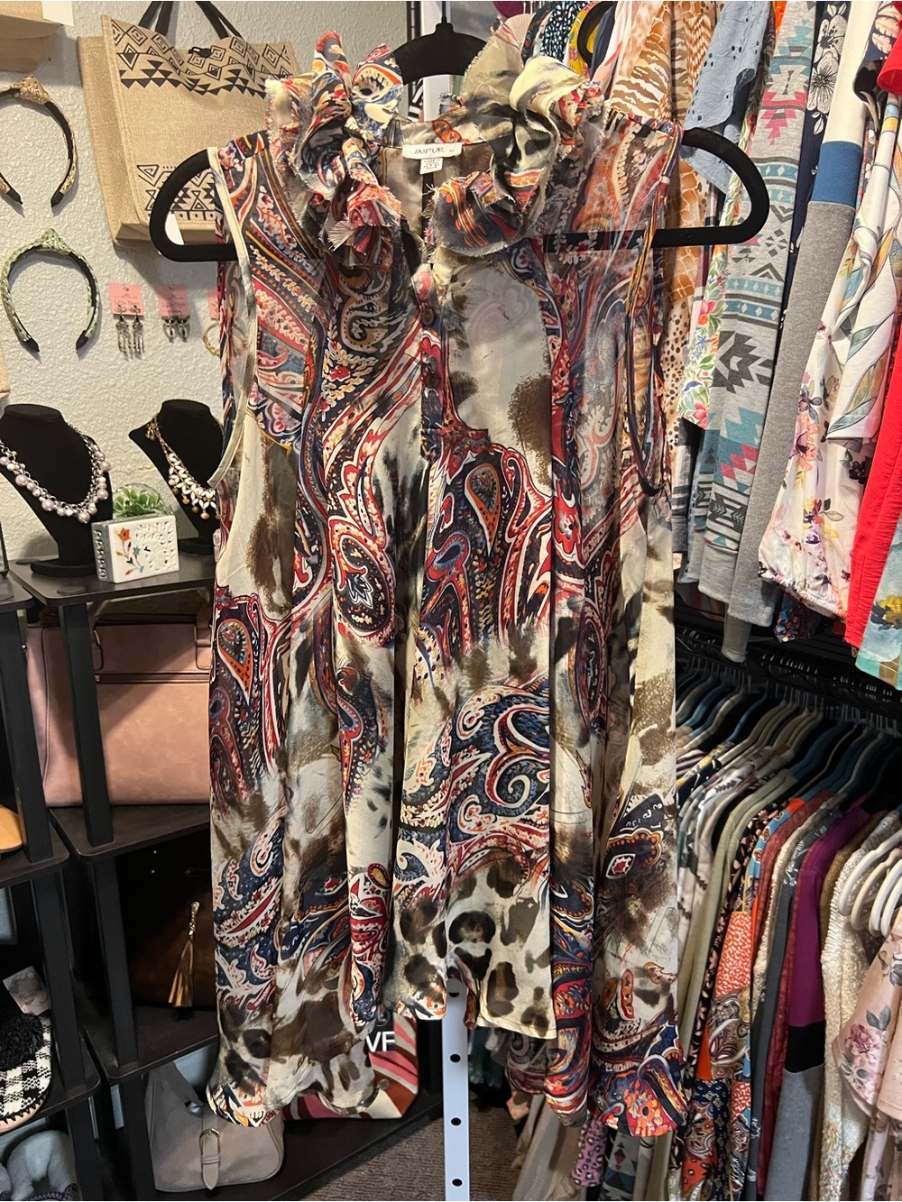 Jaipur Multi-Color Paisley Ruffle Neck Sleeveless Top